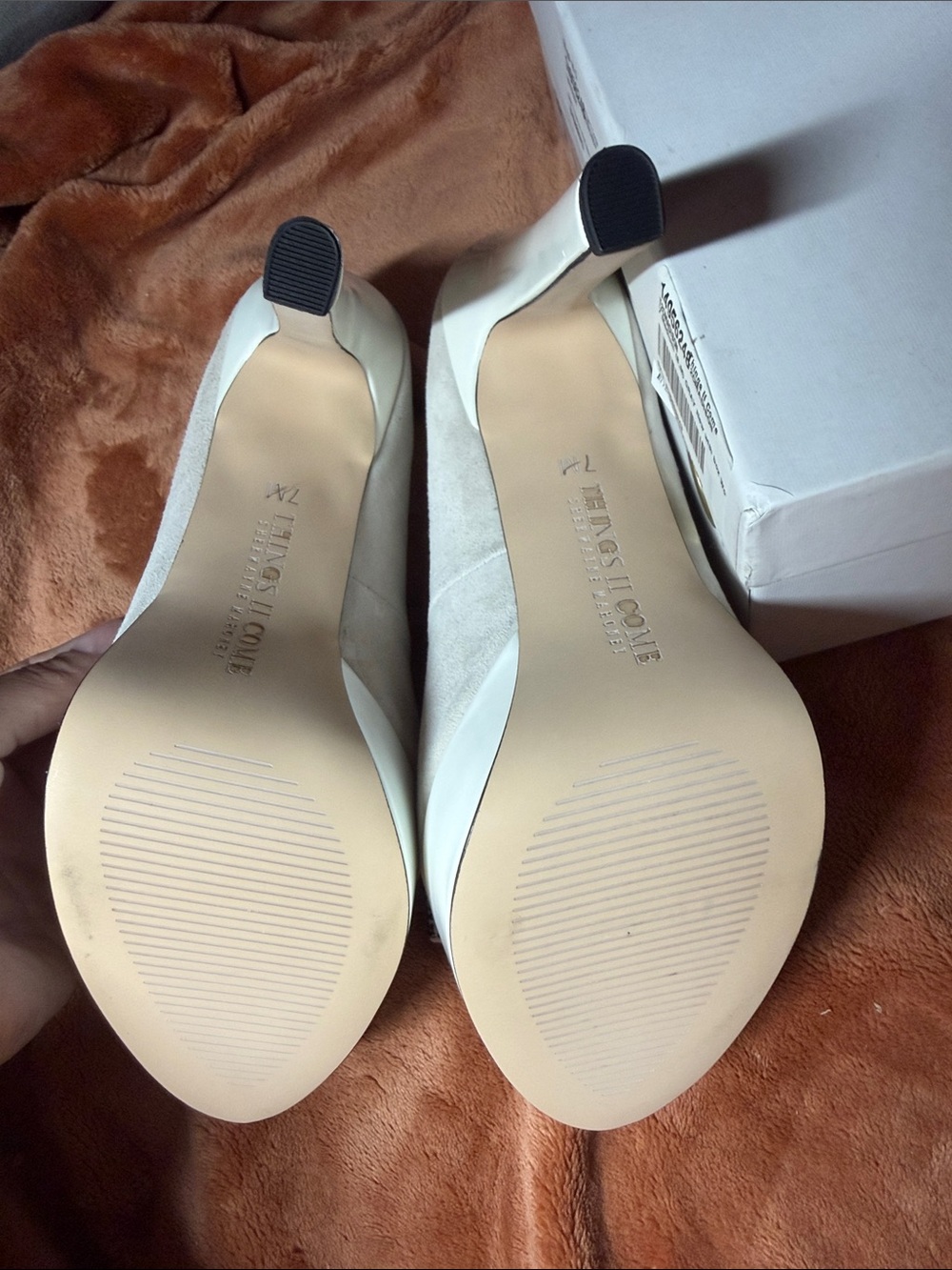 Blush Pink Suede Peep-Toe Platform Heel with Gold Bow Trim - Picture 6 of 6
